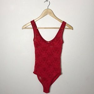 Red lace tank top body suit